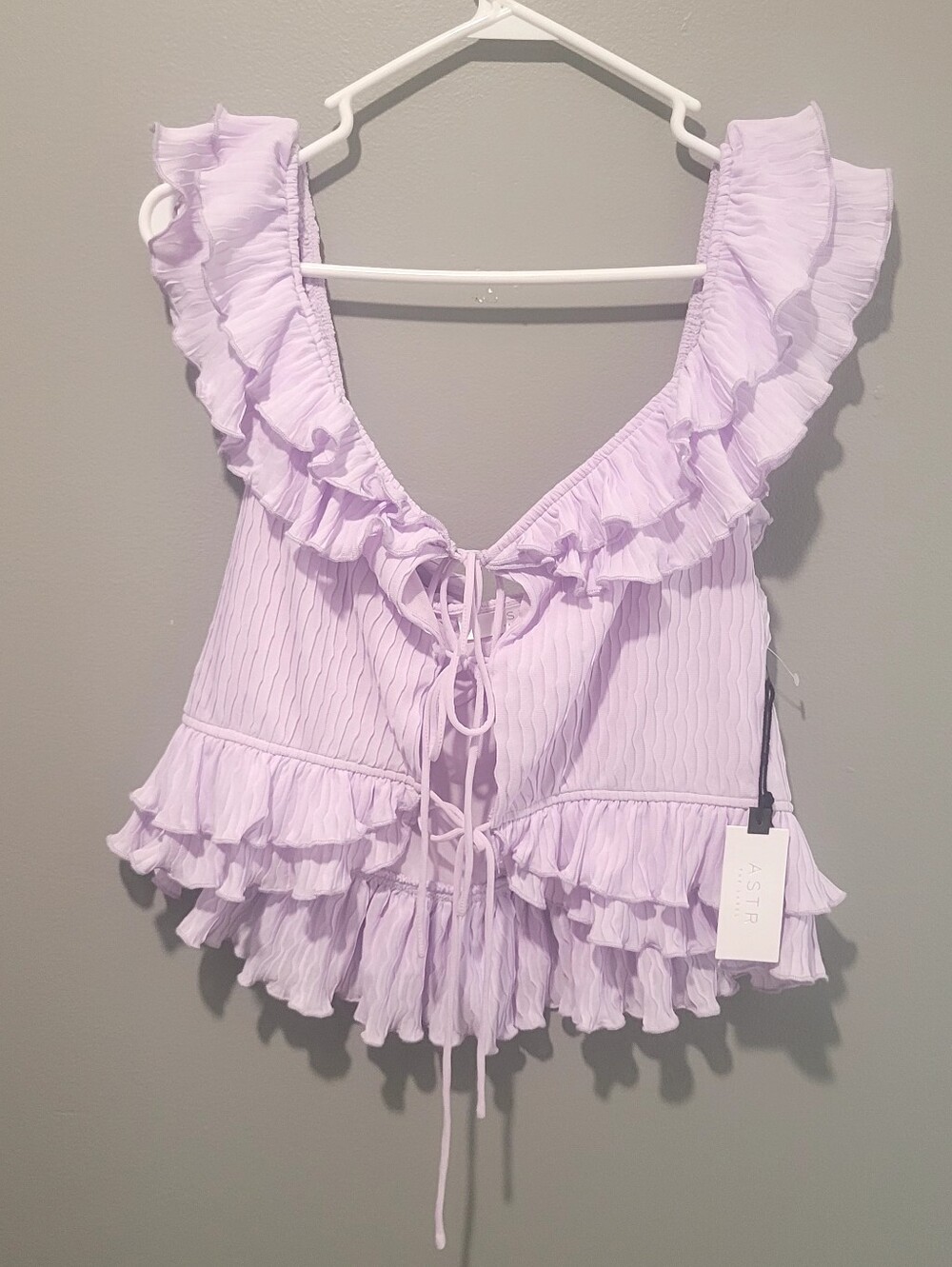 NWT ASTR Lavender Ruffle Tie Camisole Flounced Crop Top Sz Xl